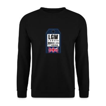 Carte d’embarquement londres - Billet d’aéroport d’Angleterre LGW - Sweat-shirt Unisexe - noir - Devant - Alina (178cm) & Michal (187cm)