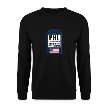 Carte d’embarquement Philadelphie - Billet d’aéroport américain PHL - Sweat-shirt Unisexe - noir - Devant - Alina (178cm) & Michal (187cm)