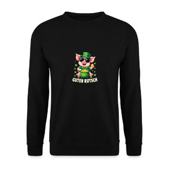Guten Rutsch Silvester Neujahr Glücksschwein - Unisex Pullover - Schwarz - Vorne - Alina (178cm) & Michal (187cm)