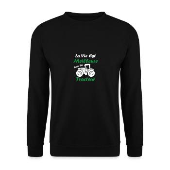 La vie est meilleure avec un tracteur - Sweat-shirt Unisexe - noir - Devant - Alina (178cm) & Michal (187cm)