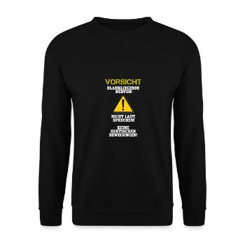 Vorsicht Blankliegende Nerven Lustiger Spruch Witz - Unisex Pullover - Schwarz - Vorne - Alina (178cm) & Michal (187cm)