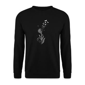 Pissenlit en filigrane avec volée d'oiseaux. - Sweat-shirt Unisexe - noir - Devant - Alina (178cm) & Michal (187cm)