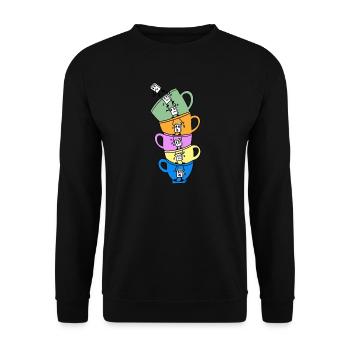 Ein wenig Zucker im Kaffee - Unisex Pullover - Schwarz - Vorne - Alina (178cm) & Michal (187cm)
