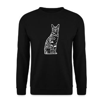 Katze weiß Silhouette Geschenk Katzenliebhaber - Unisex Pullover - Schwarz - Vorne - Alina (178cm) & Michal (187cm)