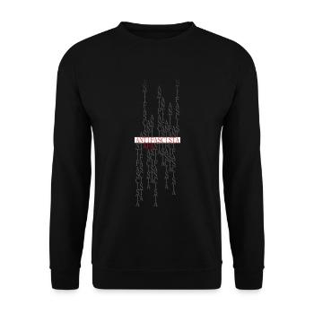 Antifascista Typo Collage rot/grau/weiß - Unisex Pullover - Schwarz - Vorne - Alina (178cm) & Michal (187cm)