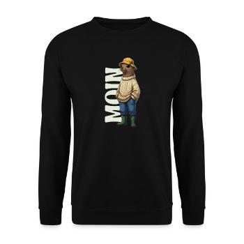 Moin Seehund - Nordsee Fischer Design - Unisex Pullover - Schwarz - Vorne - Alina (178cm) & Michal (187cm)