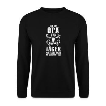 Opa Großvater Jagd Jagen Waidmann Jäger - Unisex Pullover - Schwarz - Vorne - Alina (178cm) & Michal (187cm)