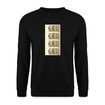 50, handgezeichnete 50er DM Scheine - Unisex Pullover - Schwarz - Vorne - Alina (178cm) & Michal (187cm)