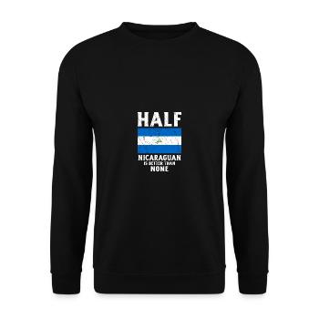 Halb Nicaraguan ist besser als keine Nationalflagg - Unisex Pullover - Schwarz - Vorne - Alina (178cm) & Michal (187cm)