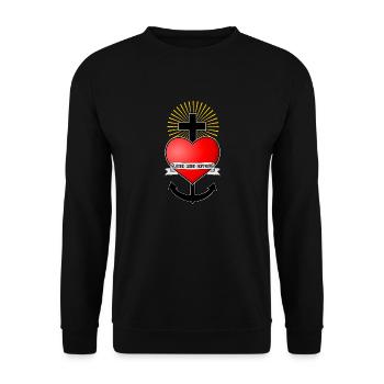 Glaube Liebe Hoffnung, Herz Anker Kreuz Seemann - Unisex Pullover - Schwarz - Vorne - Alina (178cm) & Michal (187cm)