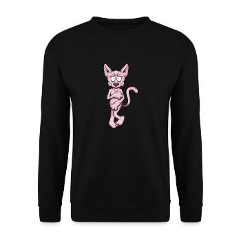 Nackte Sphynx Katze - Unisex Pullover - Schwarz - Vorne - Alina (178cm) & Michal (187cm)