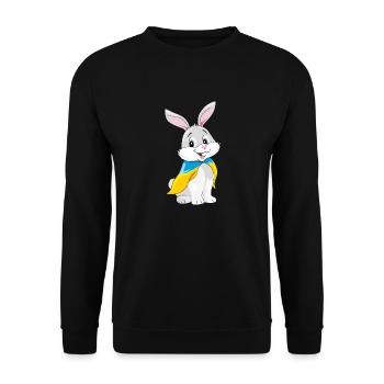 Un mignon lapin souriant porte un drapeau ukrainien - Sweat-shirt Unisexe - noir - Devant - Alina (178cm) & Michal (187cm)