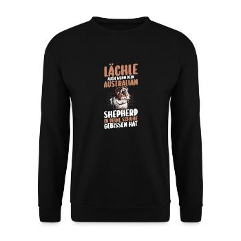 Australian Shepherd Hund Aussie - Unisex Pullover - Schwarz - Vorne - Alina (178cm) & Michal (187cm)