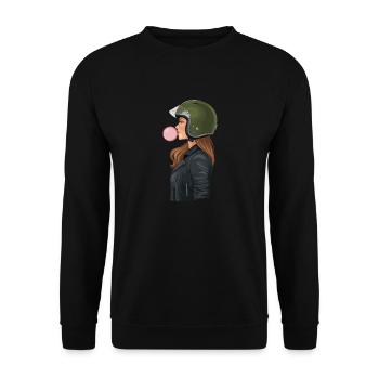 Coole Motorradfahrerin Bikerin kaut Kaugummi - Unisex Pullover - Schwarz - Vorne - Alina (178cm) & Michal (187cm)