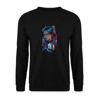 Cyber Frau Urbane Stadt Neon - Unisex Pullover - Schwarz - Vorne - Alina (178cm) & Michal (187cm)