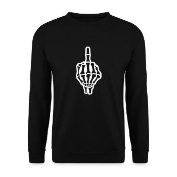 Skelett Mittelfinger Hand - Unisex Pullover - Schwarz - Vorne - Alina (178cm) & Michal (187cm)