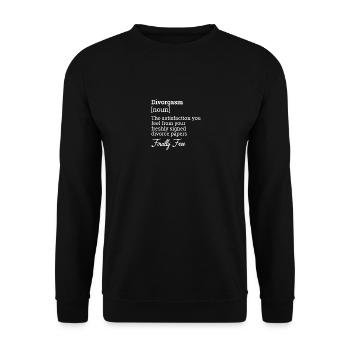 Witziges Scheidungsgeschenk Sarkastische Scheidung - Unisex Pullover - Schwarz - Vorne - Alina (178cm) & Michal (187cm)