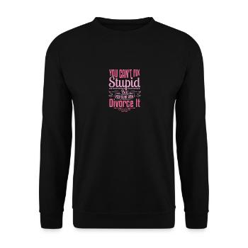 Witziges Scheidungsgeschenk Sarkastische Scheidung - Unisex Pullover - Schwarz - Vorne - Alina (178cm) & Michal (187cm)