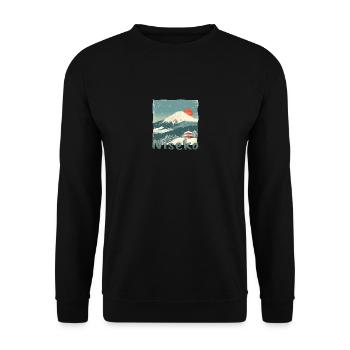 Niseko Japan Vulkan Sonnenuntergang Winter - Unisex Pullover - Schwarz - Vorne - Alina (178cm) & Michal (187cm)
