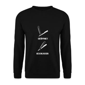 Friseure geöffnet geschlossen witziges Friseur Ges - Unisex Pullover - Schwarz - Vorne - Alina (178cm) & Michal (187cm)