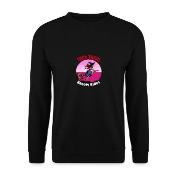 Dicke Oberschenkel Besenreiten Halloween-Spaß - Unisex Pullover - Schwarz - Vorne - Alina (178cm) & Michal (187cm)