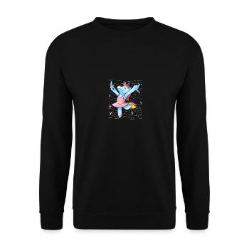 Einhorn mittelfinger witzig geschenkidee - Unisex Pullover - Schwarz - Vorne - Alina (178cm) & Michal (187cm)