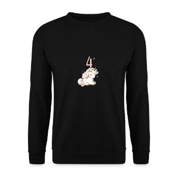 Geburtstag 4 Einhorn Vierter Geburtstag Mädchen 4 - Unisex Pullover - Schwarz - Vorne - Alina (178cm) & Michal (187cm)