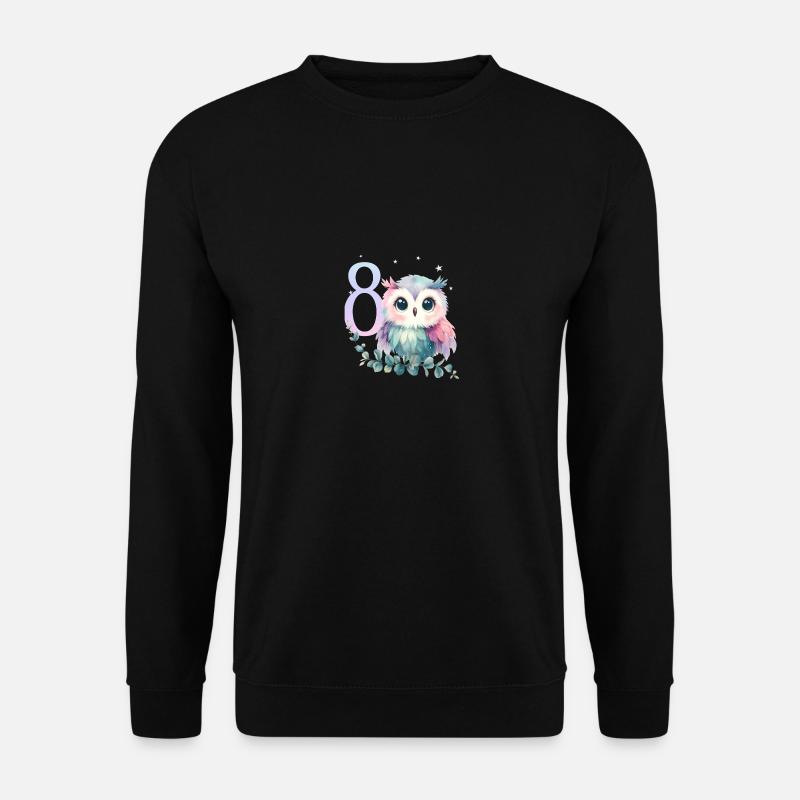 Geburtstag 8 Eule Achter Geburtstag Mädchen 8 Jahr - Unisex Pullover - Schwarz
