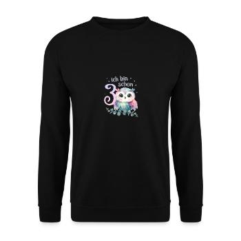 Geburtstag 3 Eule Dritter Geburtstag Mädchen 3 Jah - Unisex Pullover - Schwarz - Vorne - Alina (178cm) & Michal (187cm)