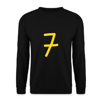 7 Nummer sieben gelbe Zahl Geburtstag - Unisex Pullover - Schwarz - Vorne - Alina (178cm) & Michal (187cm)