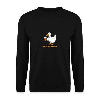 Ente mit Bier Wochenente - Unisex Pullover - Schwarz - Vorne - Alina (178cm) & Michal (187cm)