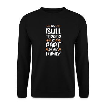 Bullterrier ist Teil der Familie - Unisex Pullover - Schwarz - Vorne - Alina (178cm) & Michal (187cm)