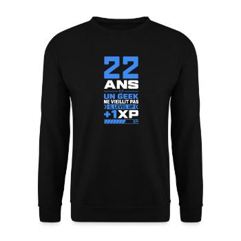 22 Ans Humour Geek 22 Ans Anniversaire Gamer - Sweat-shirt Unisexe - noir - Devant - Alina (178cm) & Michal (187cm)