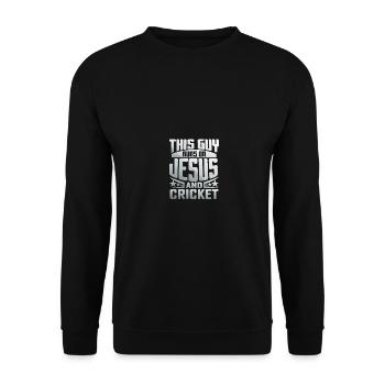 This Guy Runs On Jesus And Cricket - Unisex Pullover - Schwarz - Vorne - Alina (178cm) & Michal (187cm)