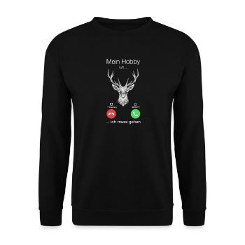 Geschenk Anruf Jagd Hirsch ruft - Unisex Pullover - Schwarz - Vorne - Alina (178cm) & Michal (187cm)