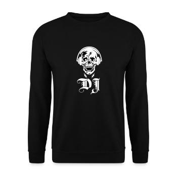 44 Totenkopf Skull DJ Kopfhörer Blitze - Unisex Pullover - Schwarz - Vorne - Alina (178cm) & Michal (187cm)