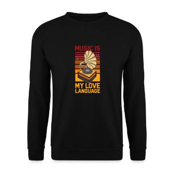 Musik ist meine Liebessprache ( Grammophon ) - Unisex Pullover - Schwarz - Vorne - Alina (178cm) & Michal (187cm)