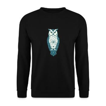 Eule im All | Weltall in der Eule - Unisex Pullover - Schwarz - Vorne - Alina (178cm) & Michal (187cm)