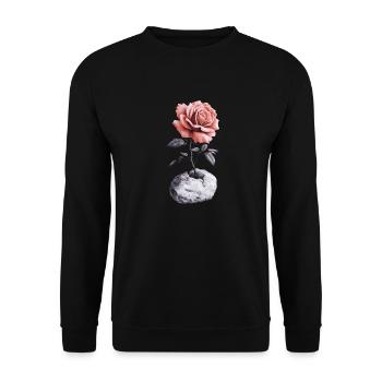 Rot Pinke Rose Bricht aus Stein - Unisex Pullover - Schwarz - Vorne - Alina (178cm) & Michal (187cm)