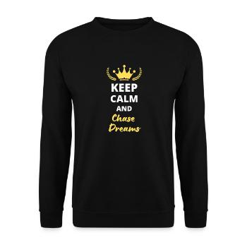 "Keep calm and chase dreams" - Träume und Ambitionen - Unisex Pullover - Schwarz - Vorne - Alina (178cm) & Michal (187cm)