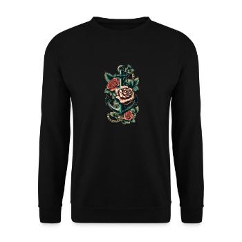 Anker mit Rosen Tattoo - Nautisch Wasser Schiff - Unisex Pullover - Schwarz - Vorne - Alina (178cm) & Michal (187cm)