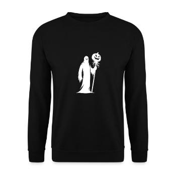 Unheimlicher Zauber Halloween Kürbis - Unisex Pullover - Schwarz - Vorne - Alina (178cm) & Michal (187cm)
