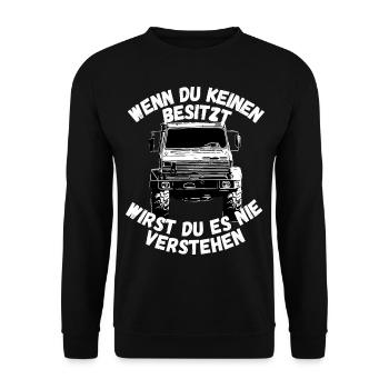 Unimog , Nutzfahrzeug, Lkw, Unimog 406, Traktor - Unisex Pullover - Schwarz - Vorne - Alina (178cm) & Michal (187cm)