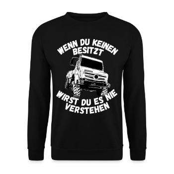 Unimog , Nutzfahrzeug, Lkw, Unimog 406, Traktor - Unisex Pullover - Schwarz - Vorne - Alina (178cm) & Michal (187cm)