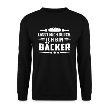 lasst mich durch, ich bin bäcker backen bäckerei - Unisex Pullover - Schwarz - Vorne - Alina (178cm) & Michal (187cm)