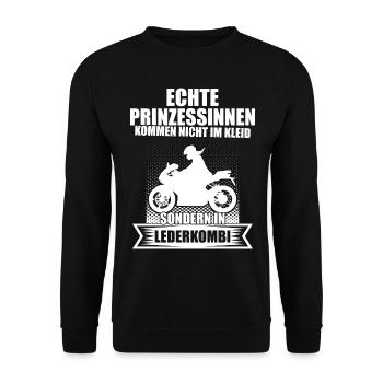 Motorrad Frau - Bikerin Spruch Geschenk Prinzessin - Unisex Pullover - Schwarz - Vorne - Alina (178cm) & Michal (187cm)