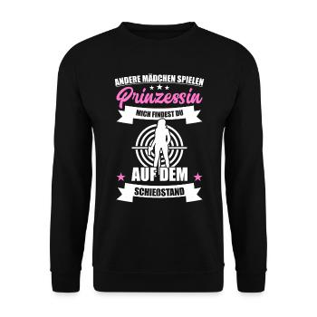 Schießstand Prinzessin Sportschütze Schießsport - Unisex Pullover - Schwarz - Vorne - Alina (178cm) & Michal (187cm)