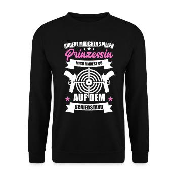 Schießstand Prinzessin Sportschütze Schießsport - Unisex Pullover - Schwarz - Vorne - Alina (178cm) & Michal (187cm)