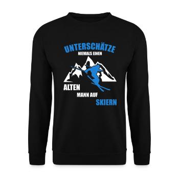 Unterschätze Niemals Alten Mann Beim Ski Fahren - Unisex Pullover - Schwarz - Vorne - Alina (178cm) & Michal (187cm)