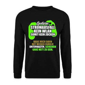 Gestern Stromausfall Gamer Zocken Videospiele - Unisex Pullover - Schwarz - Vorne - Alina (178cm) & Michal (187cm)